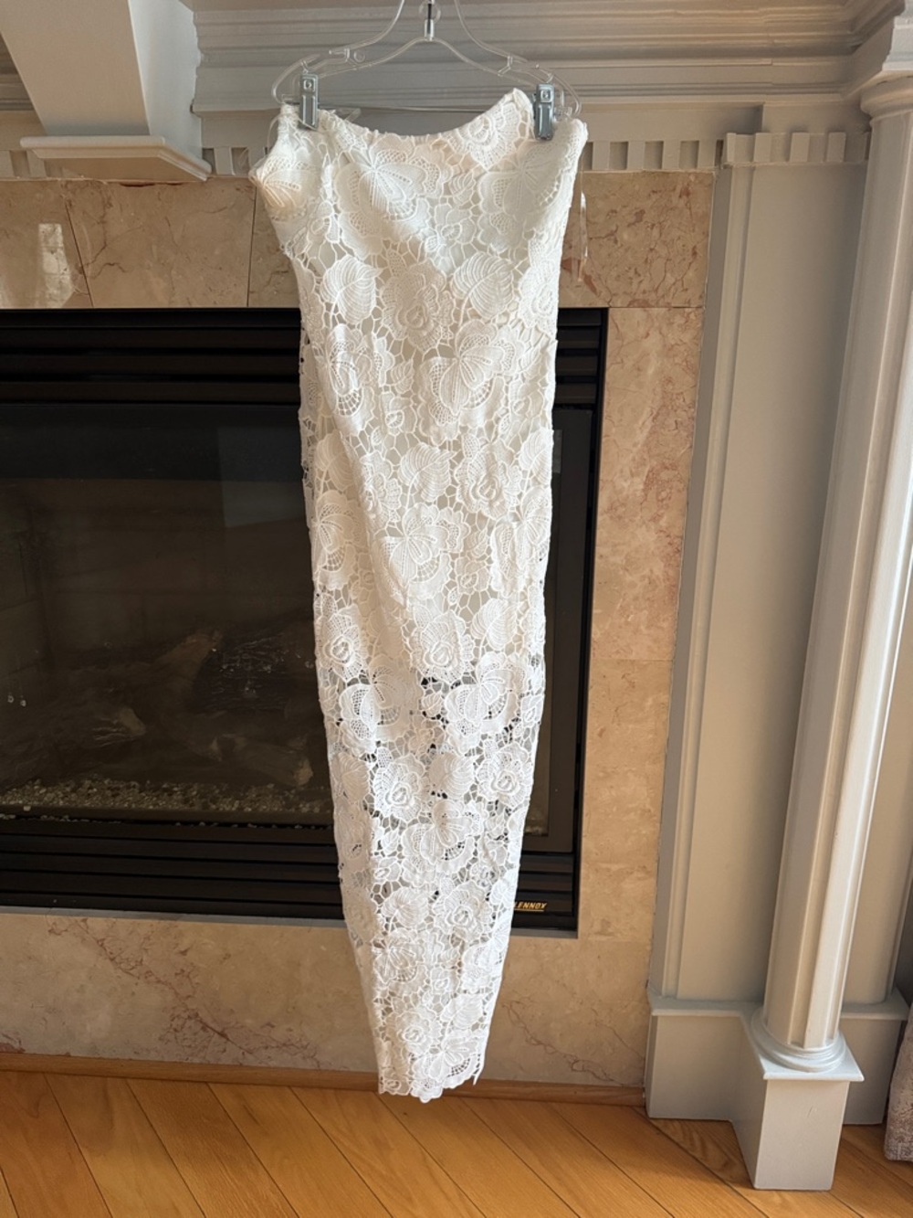Rococo Sand Ivory Lace Strapless Maxi with Corset Back